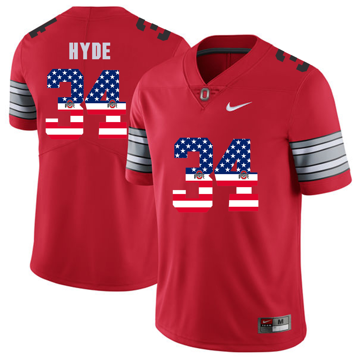 Men Ohio State #34 Hyde Red Flag Customized NCAA Jerseys->->Custom Jersey